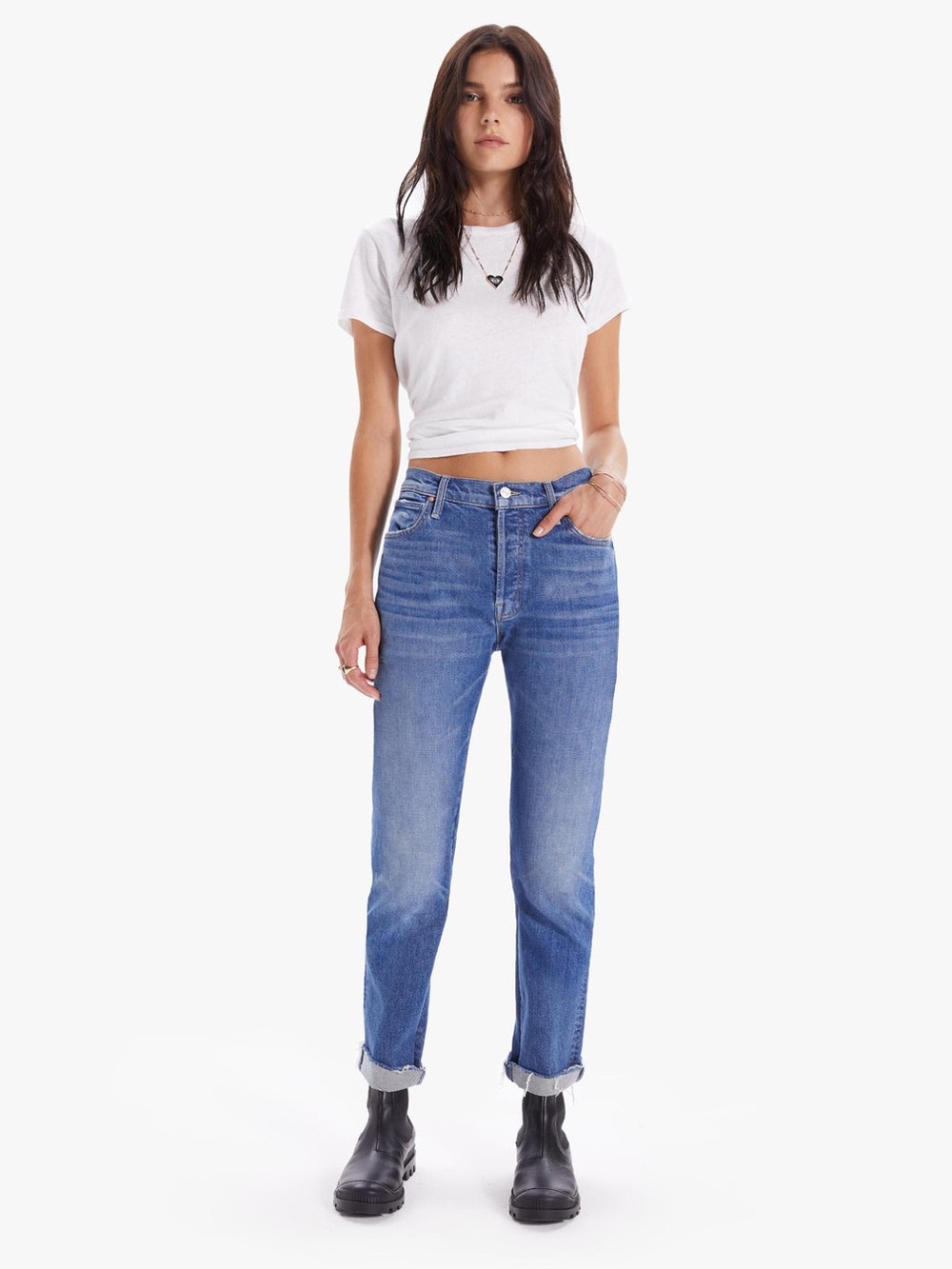 Mother The Scrapper Cuff Ankle Fray Jeans “Running With Scissors” Size 27